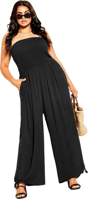City Chic Women's Plus Size Jumpsuit-Smocked, Black, 22