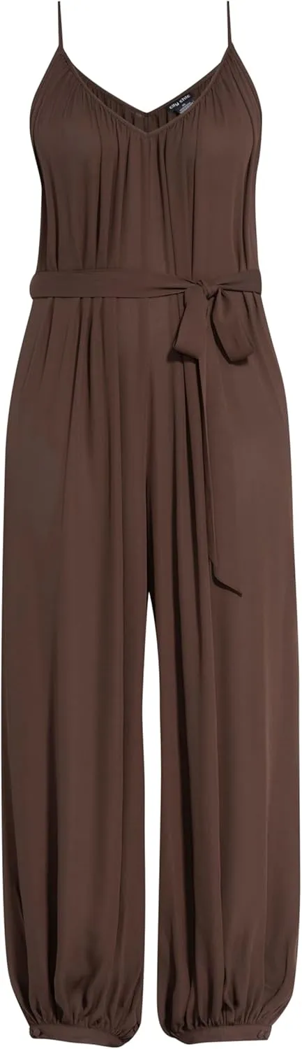 City Chic womens V-necked Jumpsuit With Cuffed Ankle and Tie Waist Detail