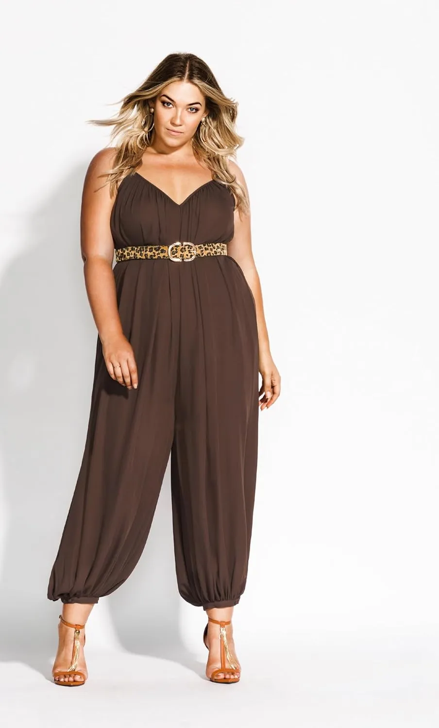 City Chic womens V-necked Jumpsuit With Cuffed Ankle and Tie Waist Detail