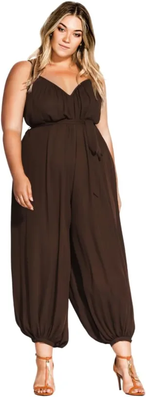 City Chic womens V-necked Jumpsuit With Cuffed Ankle and Tie Waist Detail