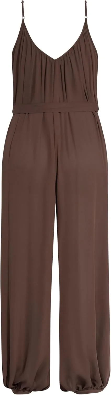 City Chic womens V-necked Jumpsuit With Cuffed Ankle and Tie Waist Detail