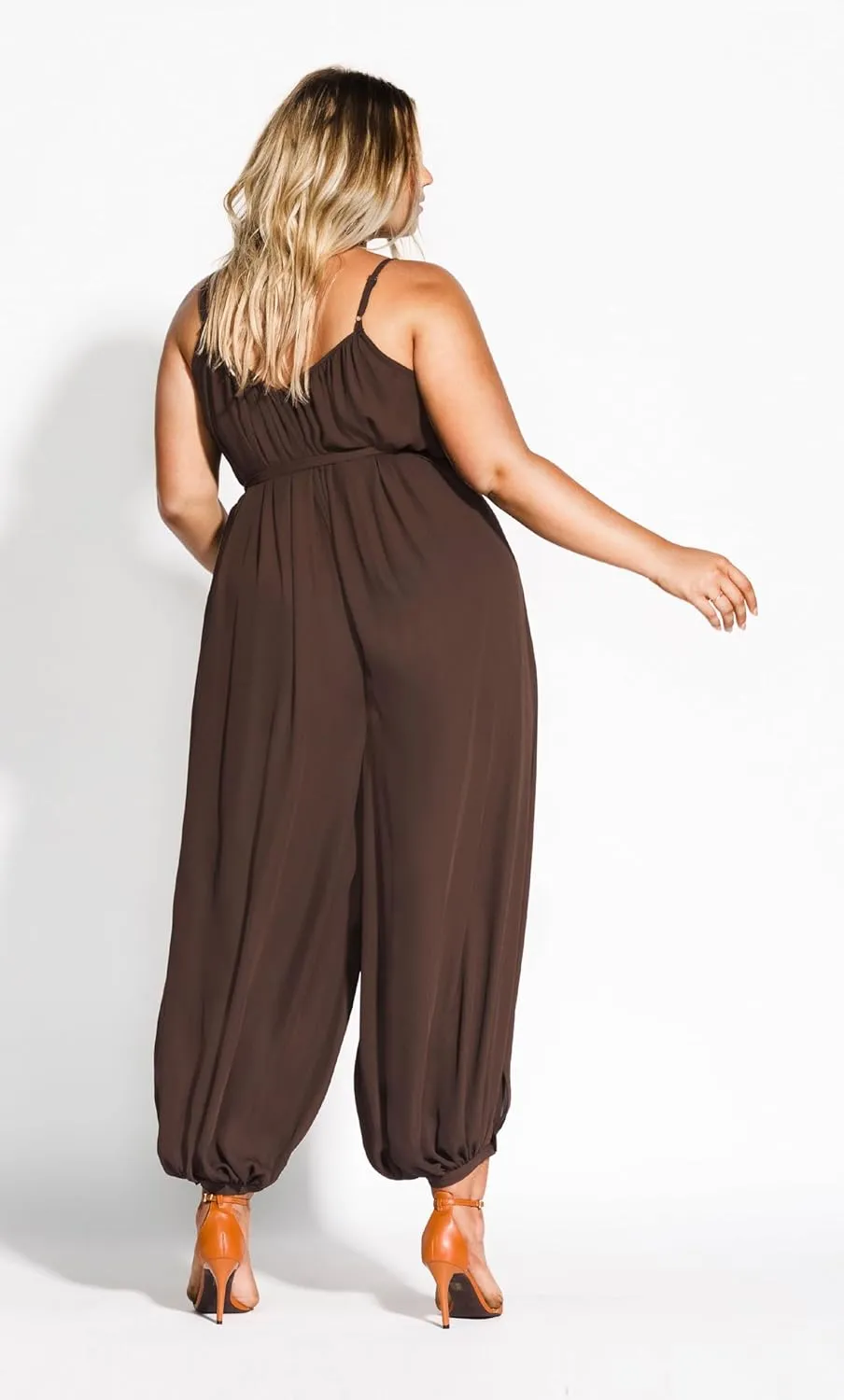 City Chic womens V-necked Jumpsuit With Cuffed Ankle and Tie Waist Detail