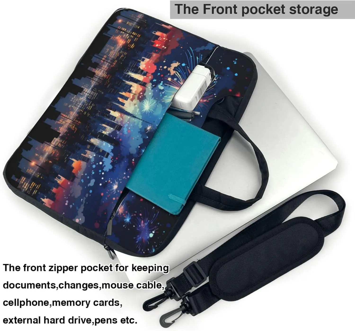 City Fireworks at Night Laptop Shoulder Bag for Women, Laptop Sleeve Case Durable Computer Bag