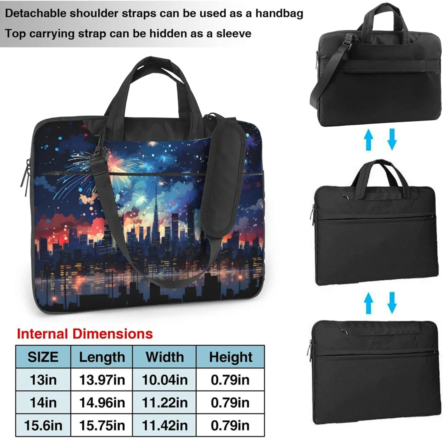 City Fireworks at Night Laptop Shoulder Bag for Women, Laptop Sleeve Case Durable Computer Bag