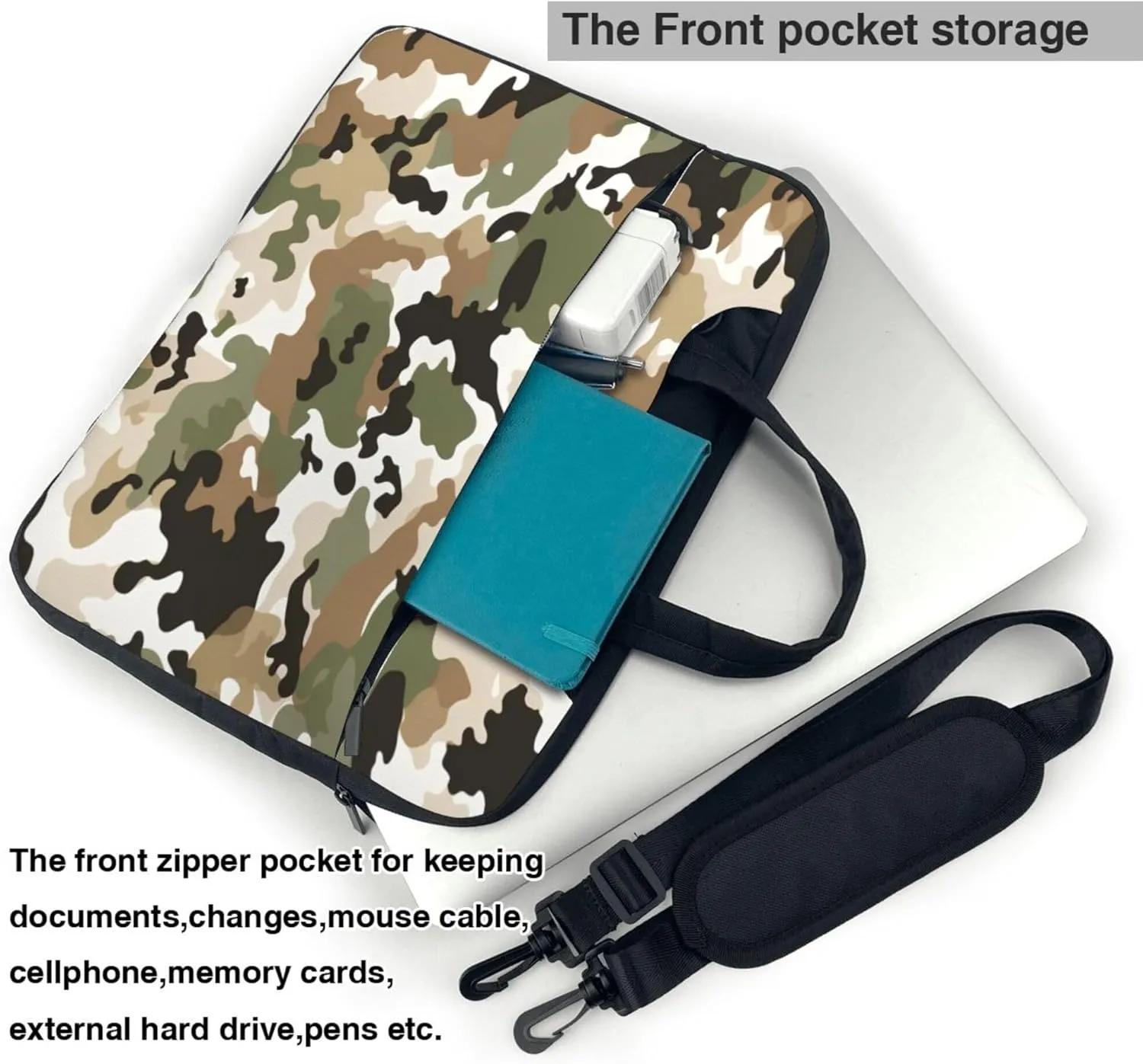 Classic Camo Print Laptop Shoulder Bag for Women, Laptop Sleeve Case Durable Computer Bag