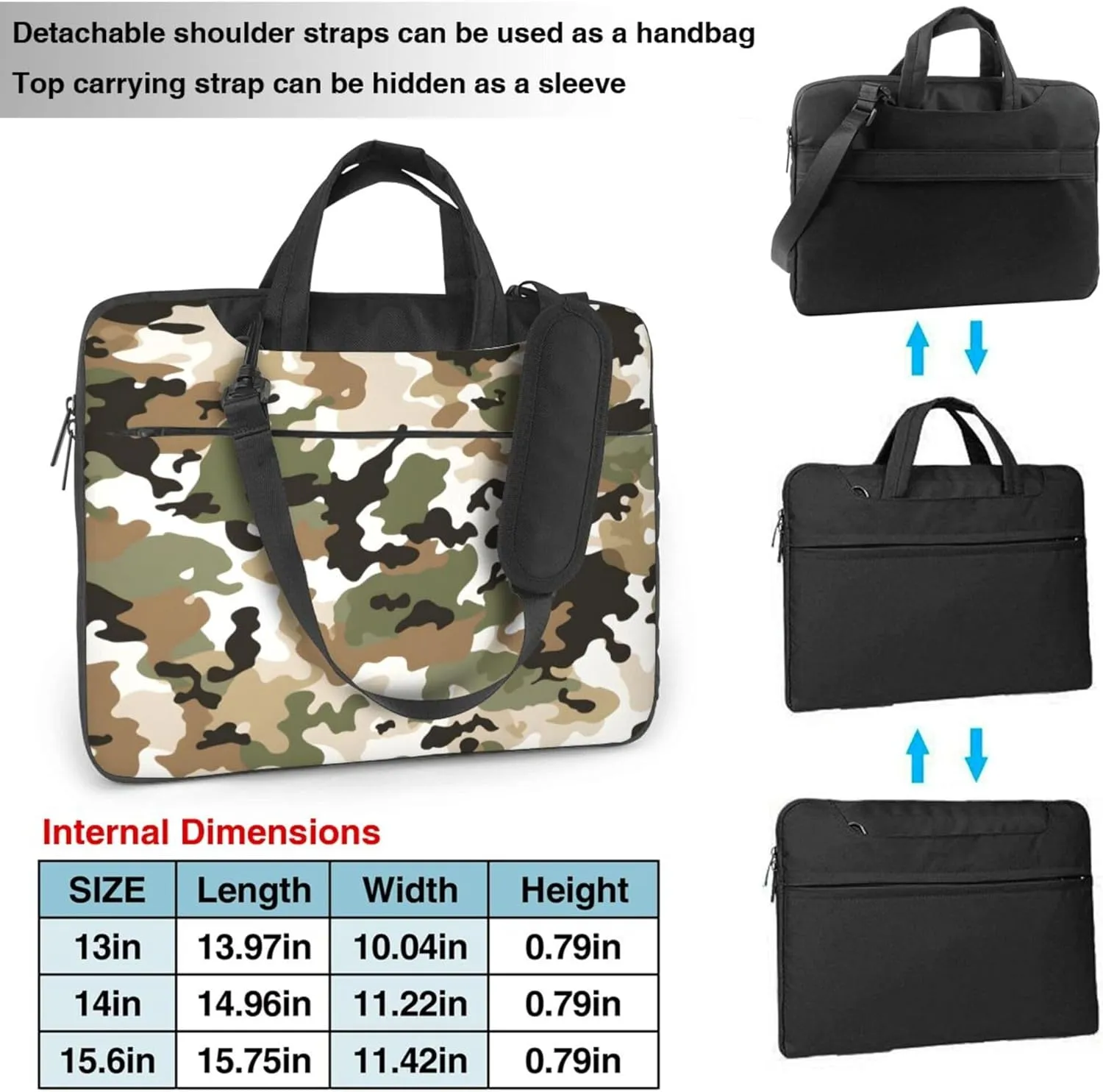 Classic Camo Print Laptop Shoulder Bag for Women, Laptop Sleeve Case Durable Computer Bag