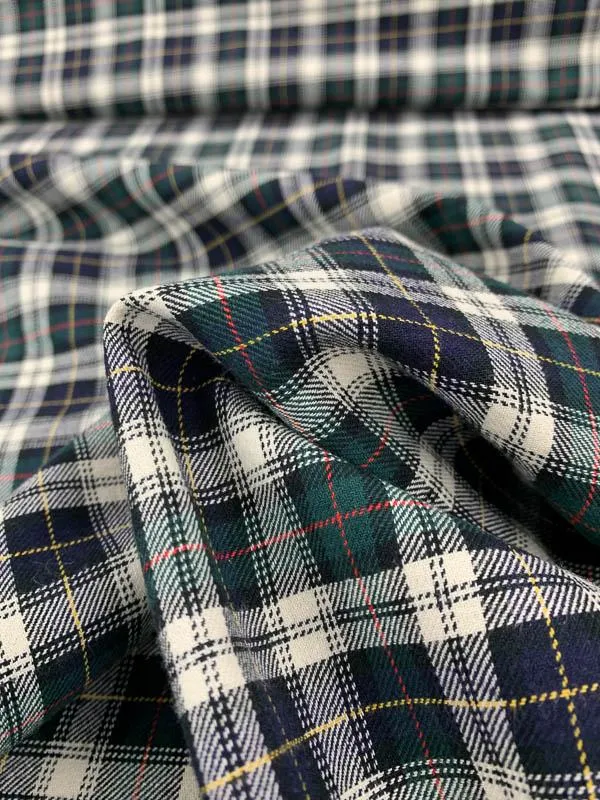 Classic Plaid Woven Yarn-Dyed Cotton Shirting - Navy / Green / White / Yellow / Red