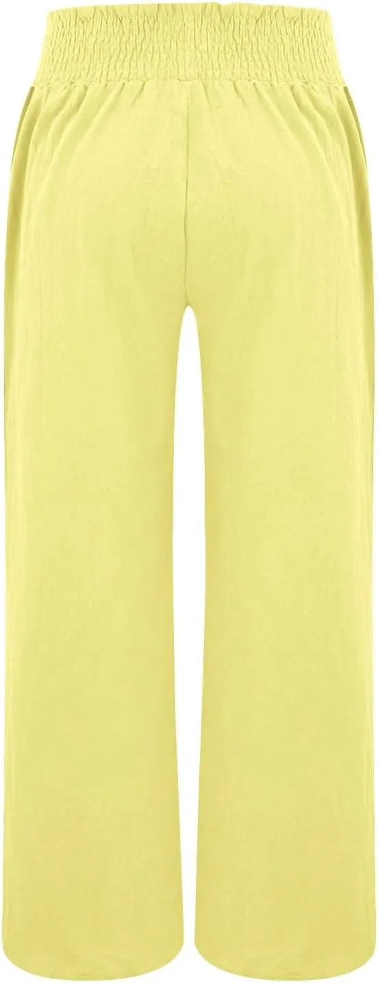 Clothes for Women Women Linen Palazzo Pants Wide Leg High Waist Summer Casual Boho Trousers Travel