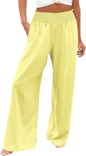 Clothes for Women Women Linen Palazzo Pants Wide Leg High Waist Summer Casual Boho Trousers Travel