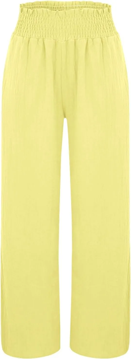 Clothes for Women Women Linen Palazzo Pants Wide Leg High Waist Summer Casual Boho Trousers Travel