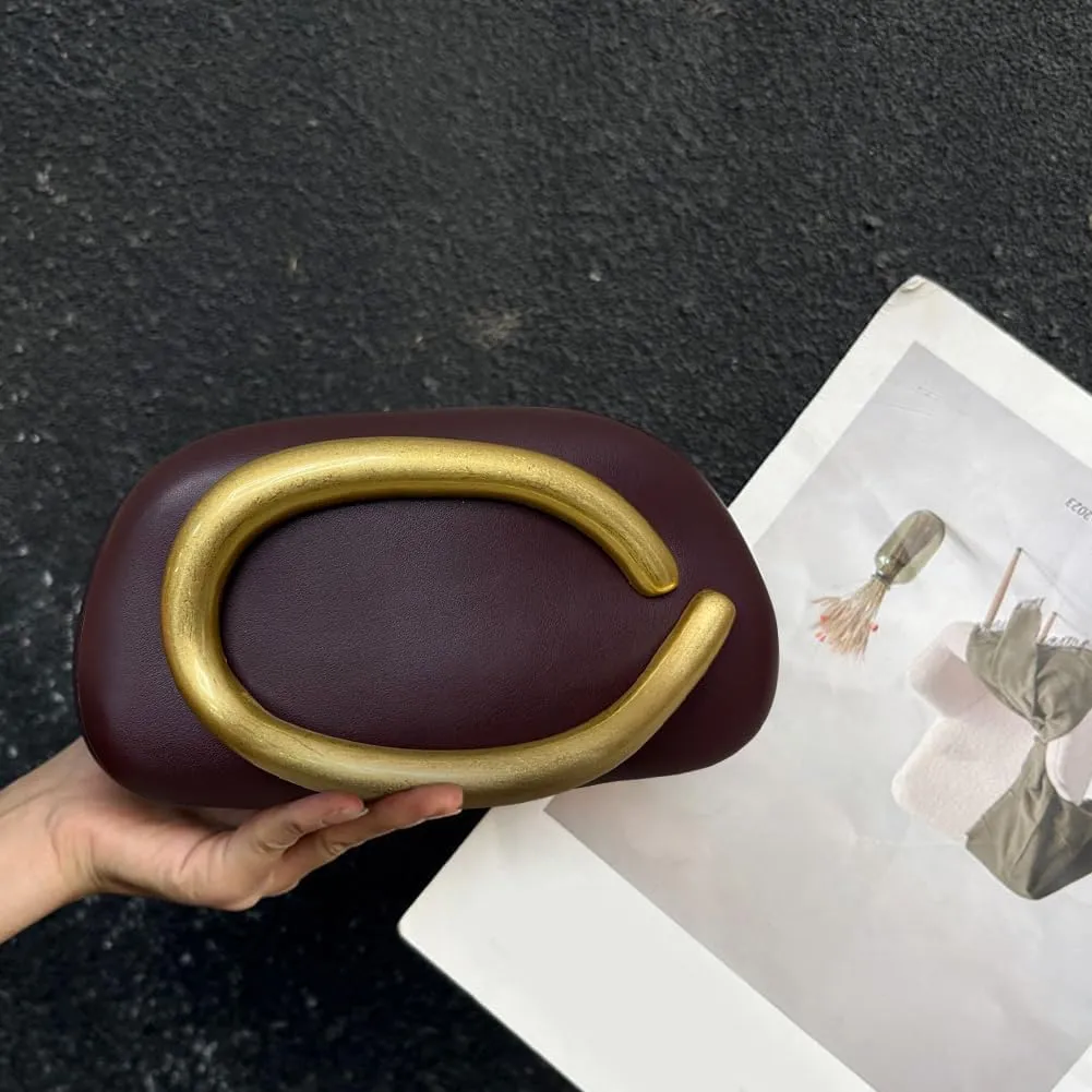 Clutch Purses for Women Gold Metal Evening Clutch Handbag Retro Burgundy Purse Chain Crossbody Bag Chic Party Bag