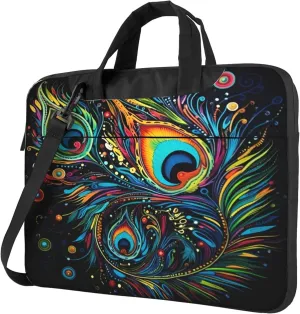 Coloful Peacock Feather Laptop Shoulder Bag for Women, Ethnic Painted Laptop Sleeve Case Durable Computer Bag