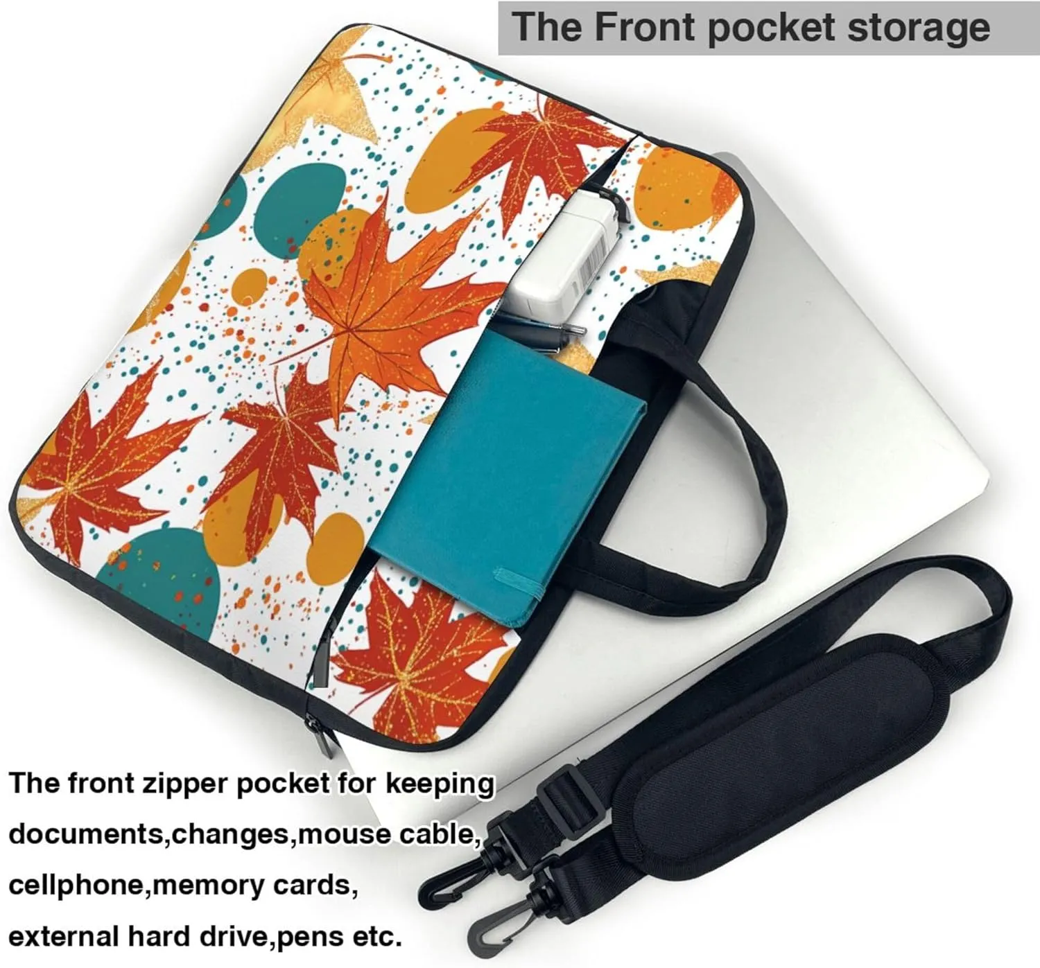 Colored Autumn Maple Leaves Laptop Shoulder Bag for Women, Laptop Sleeve Case Durable Computer Bag