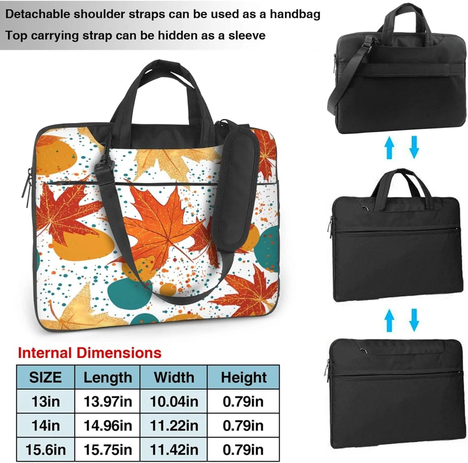 Colored Autumn Maple Leaves Laptop Shoulder Bag for Women, Laptop Sleeve Case Durable Computer Bag