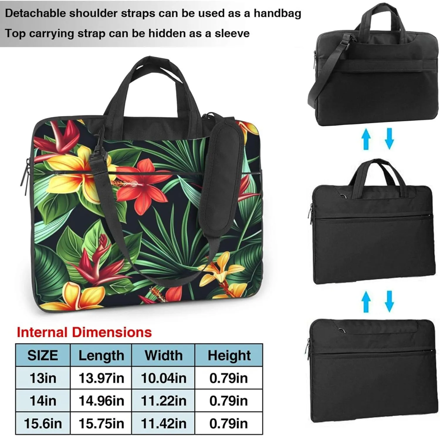 Colored Flowers Laptop Shoulder Bag for Women, Tropical Floral Laptop Sleeve Case Durable Computer Bag