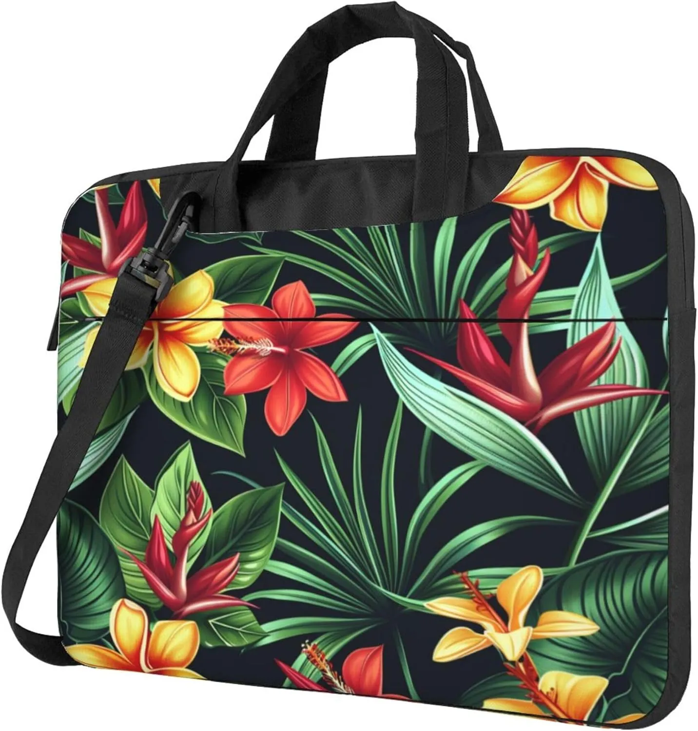 Colored Flowers Laptop Shoulder Bag for Women, Tropical Floral Laptop Sleeve Case Durable Computer Bag