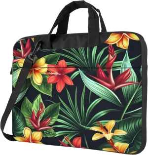 Colored Flowers Laptop Shoulder Bag for Women, Tropical Floral Laptop Sleeve Case Durable Computer Bag