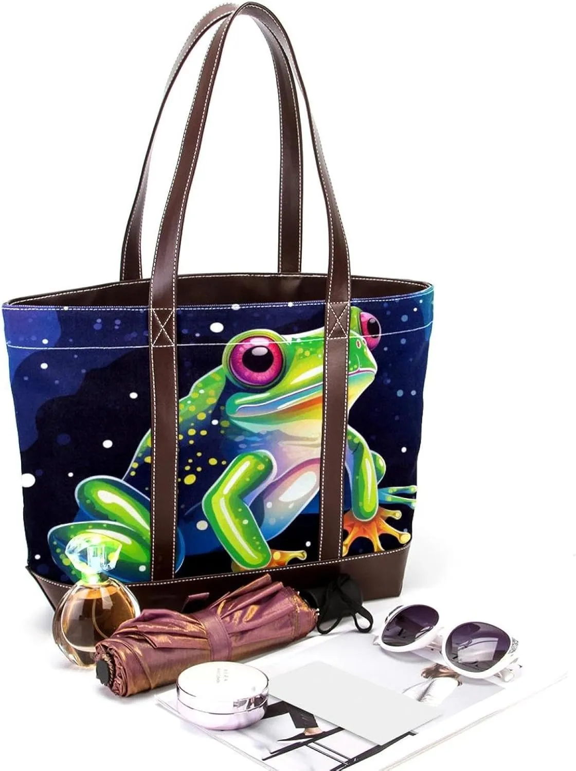 Colored Frog-1167 Shoulder Purses for Women Large Soft Washed Leather Purses and Durable Handbags