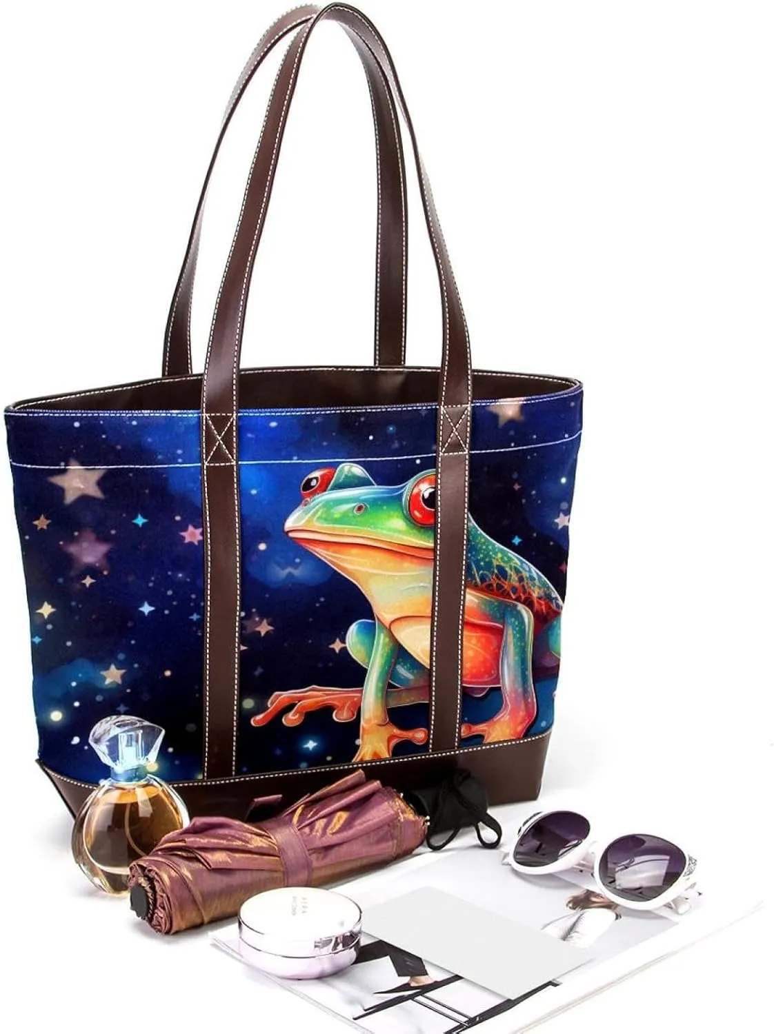 Colored Frog-1167 Shoulder Purses for Women Large Soft Washed Leather Purses and Durable Handbags