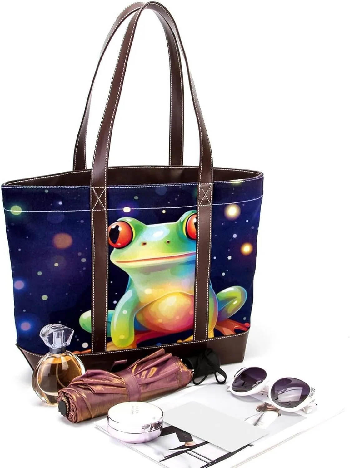 Colored Frog-1167 Shoulder Purses for Women Large Soft Washed Leather Purses and Durable Handbags