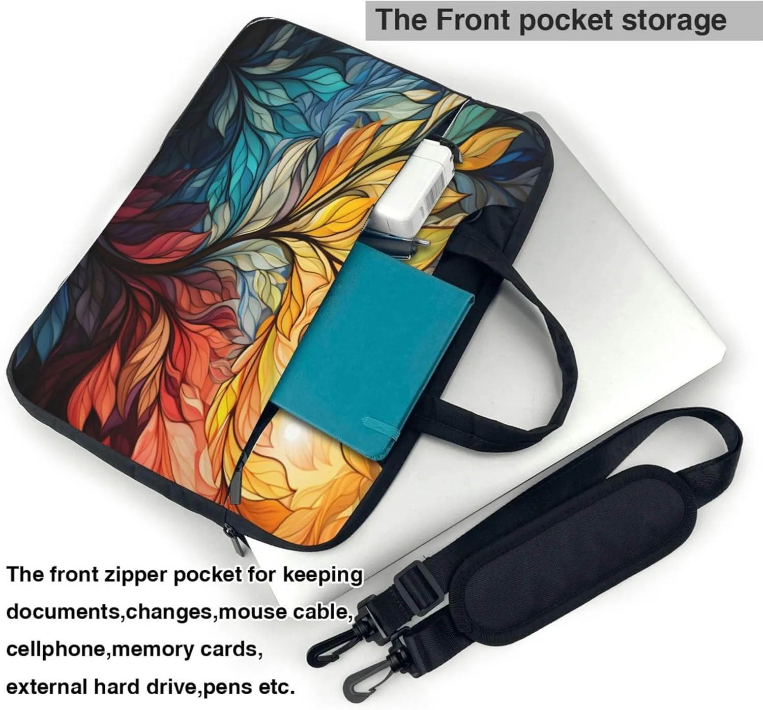 Colorful Abstract Leaves Laptop Shoulder Bag for Women, Laptop Sleeve Case Durable Computer Bag
