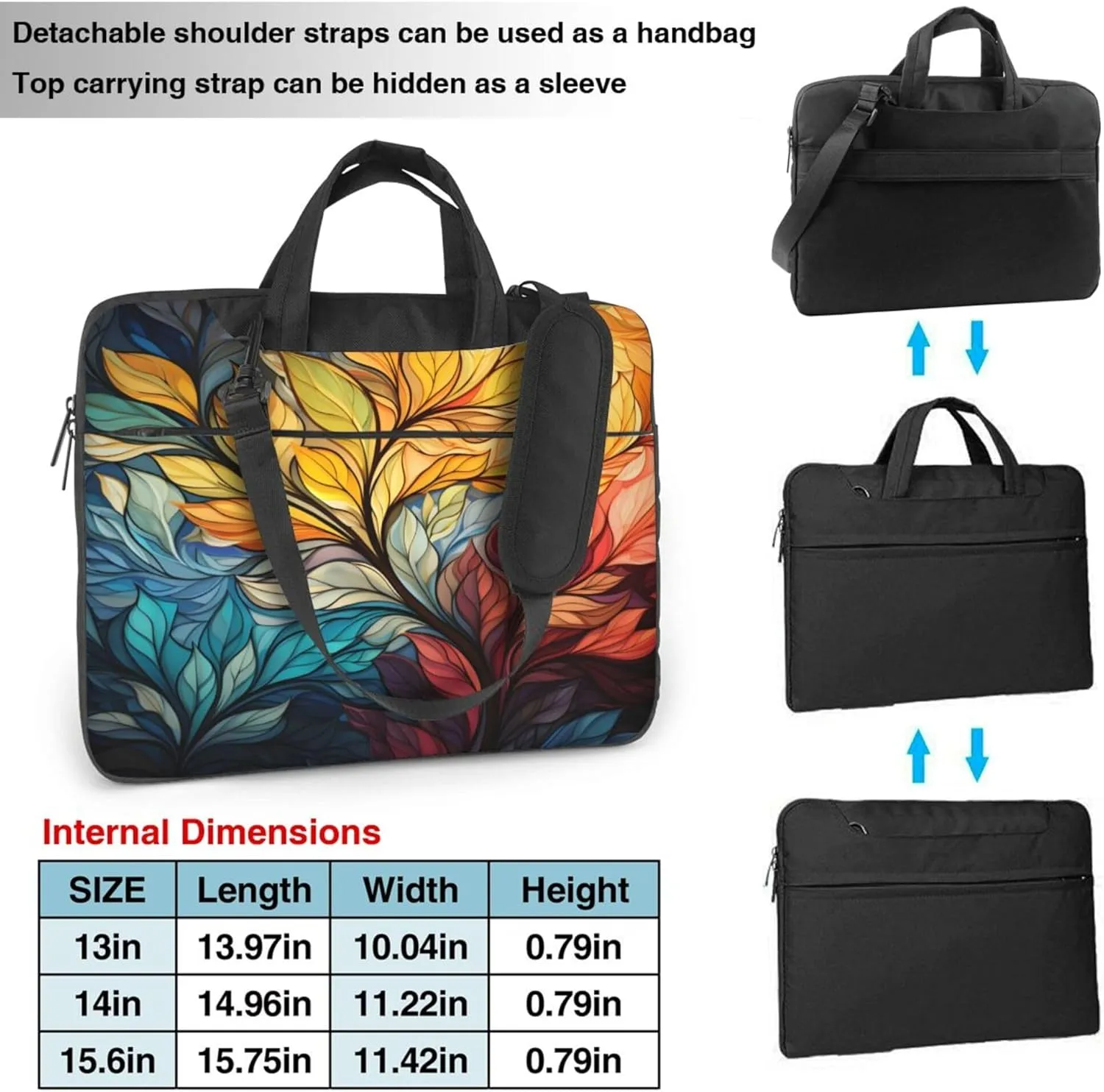 Colorful Abstract Leaves Laptop Shoulder Bag for Women, Laptop Sleeve Case Durable Computer Bag