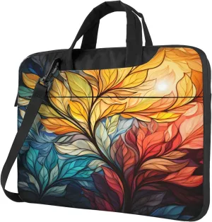 Colorful Abstract Leaves Laptop Shoulder Bag for Women, Laptop Sleeve Case Durable Computer Bag