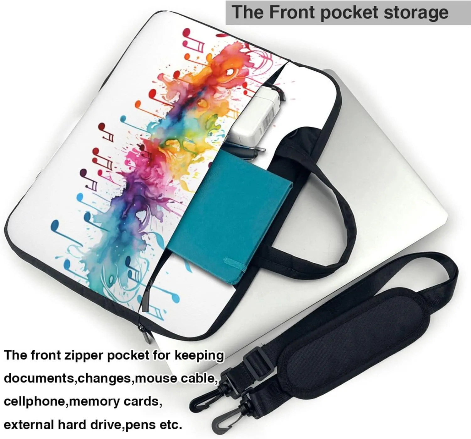 Colorful Abstract Music Note Laptop Shoulder Bag for Women, Laptop Sleeve Case Durable Computer Bag