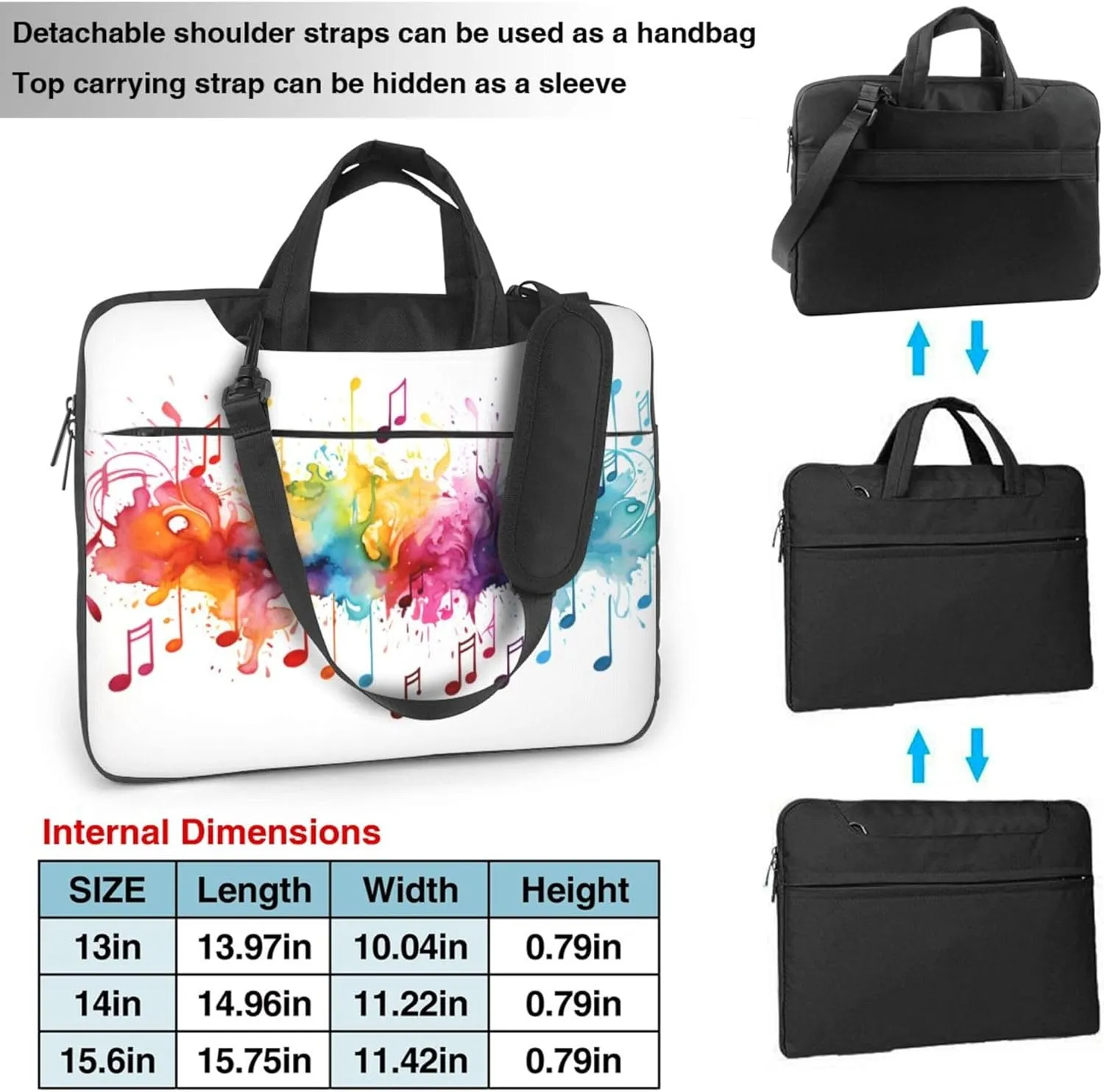 Colorful Abstract Music Note Laptop Shoulder Bag for Women, Laptop Sleeve Case Durable Computer Bag