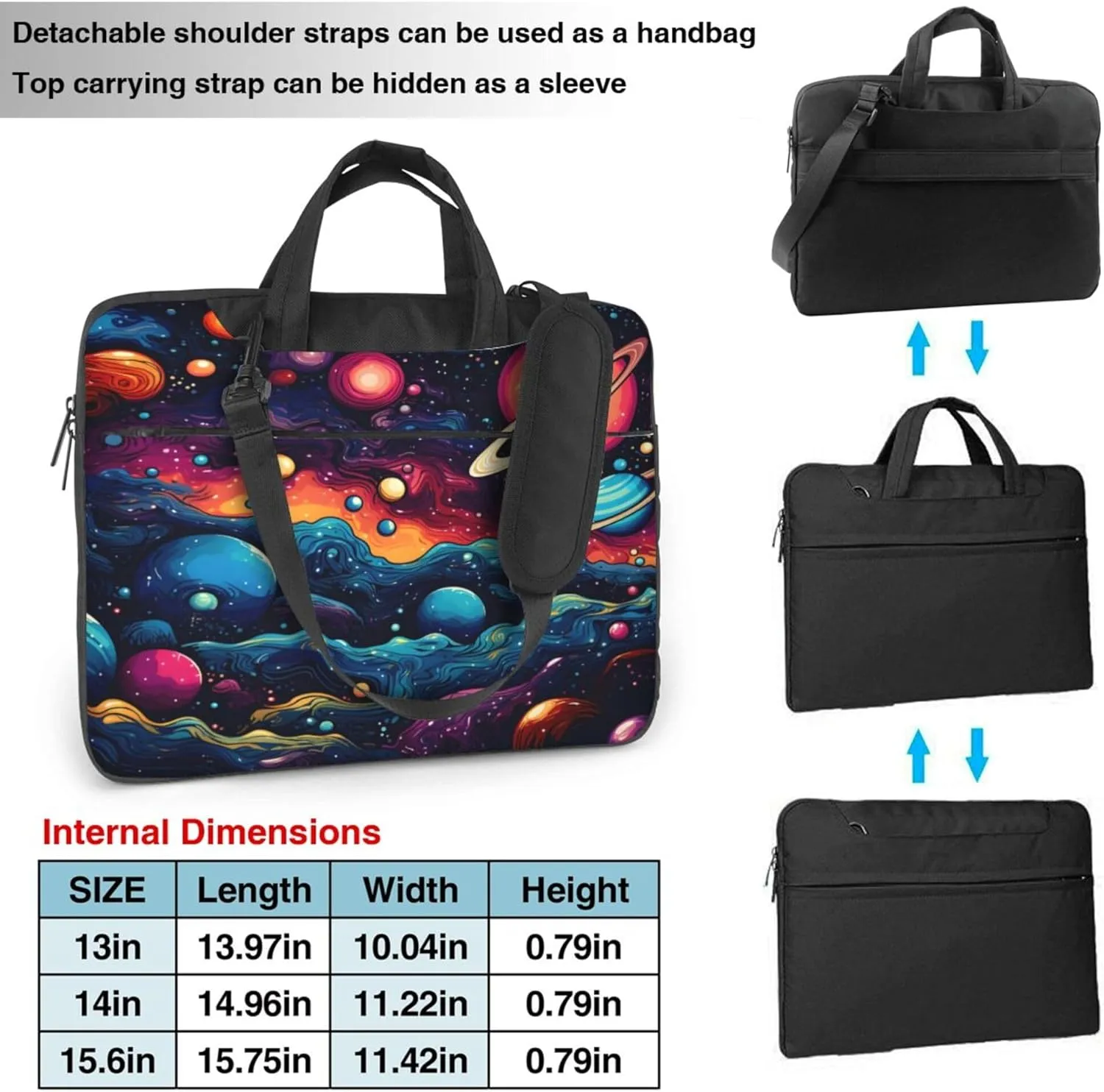 Colorful Abstract Universe Planets Laptop Shoulder Bag for Women, Laptop Sleeve Case Durable Computer Bag