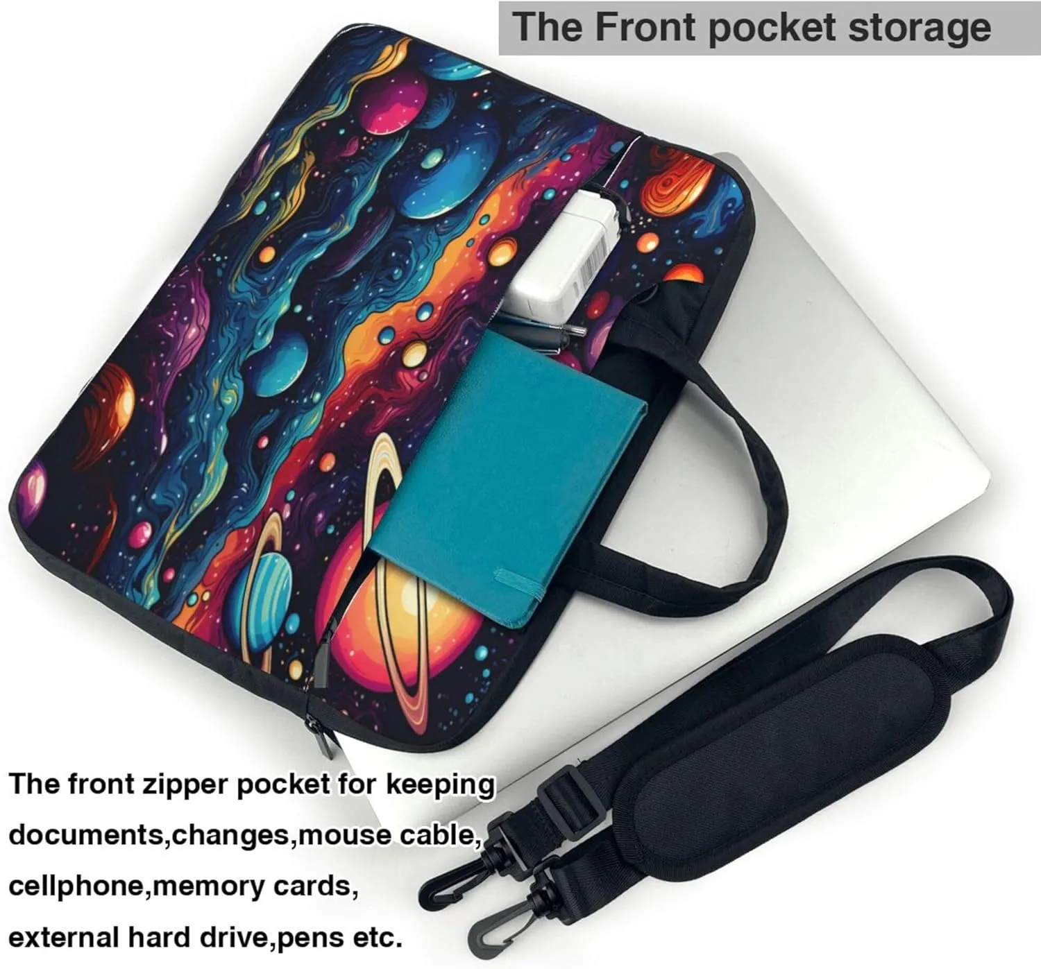 Colorful Abstract Universe Planets Laptop Shoulder Bag for Women, Laptop Sleeve Case Durable Computer Bag