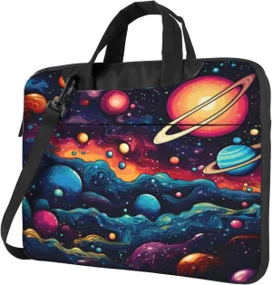 Colorful Abstract Universe Planets Laptop Shoulder Bag for Women, Laptop Sleeve Case Durable Computer Bag