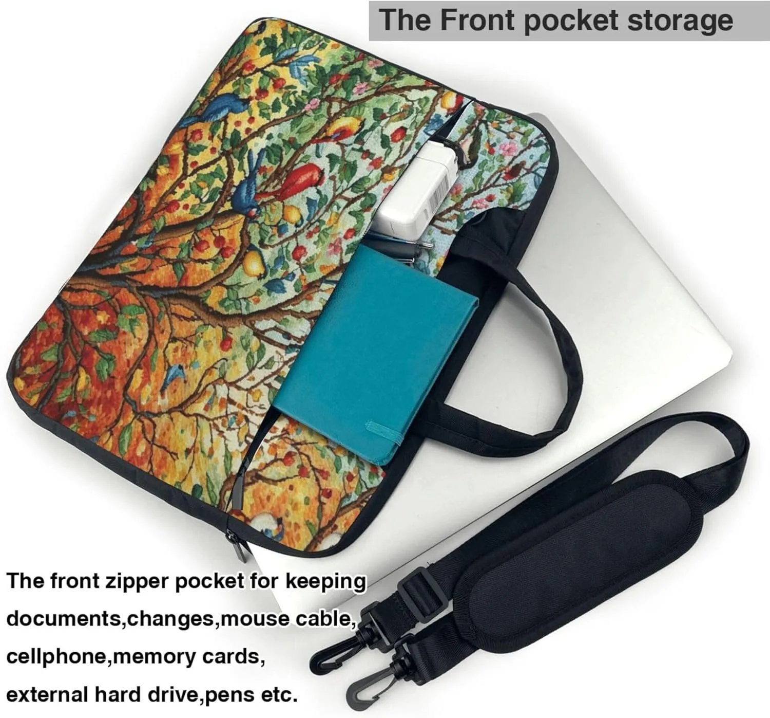 Colorful Bird Branch Laptop Shoulder Bag for Women, Laptop Sleeve Case Durable Computer Bag