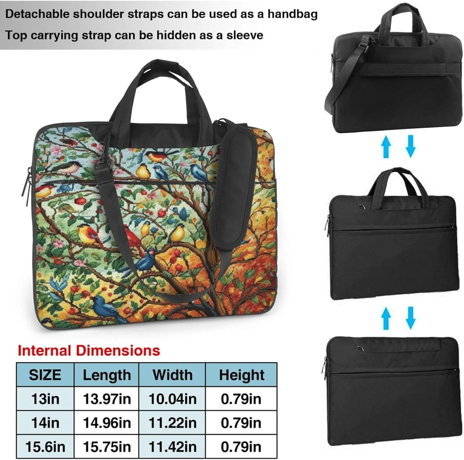 Colorful Bird Branch Laptop Shoulder Bag for Women, Laptop Sleeve Case Durable Computer Bag