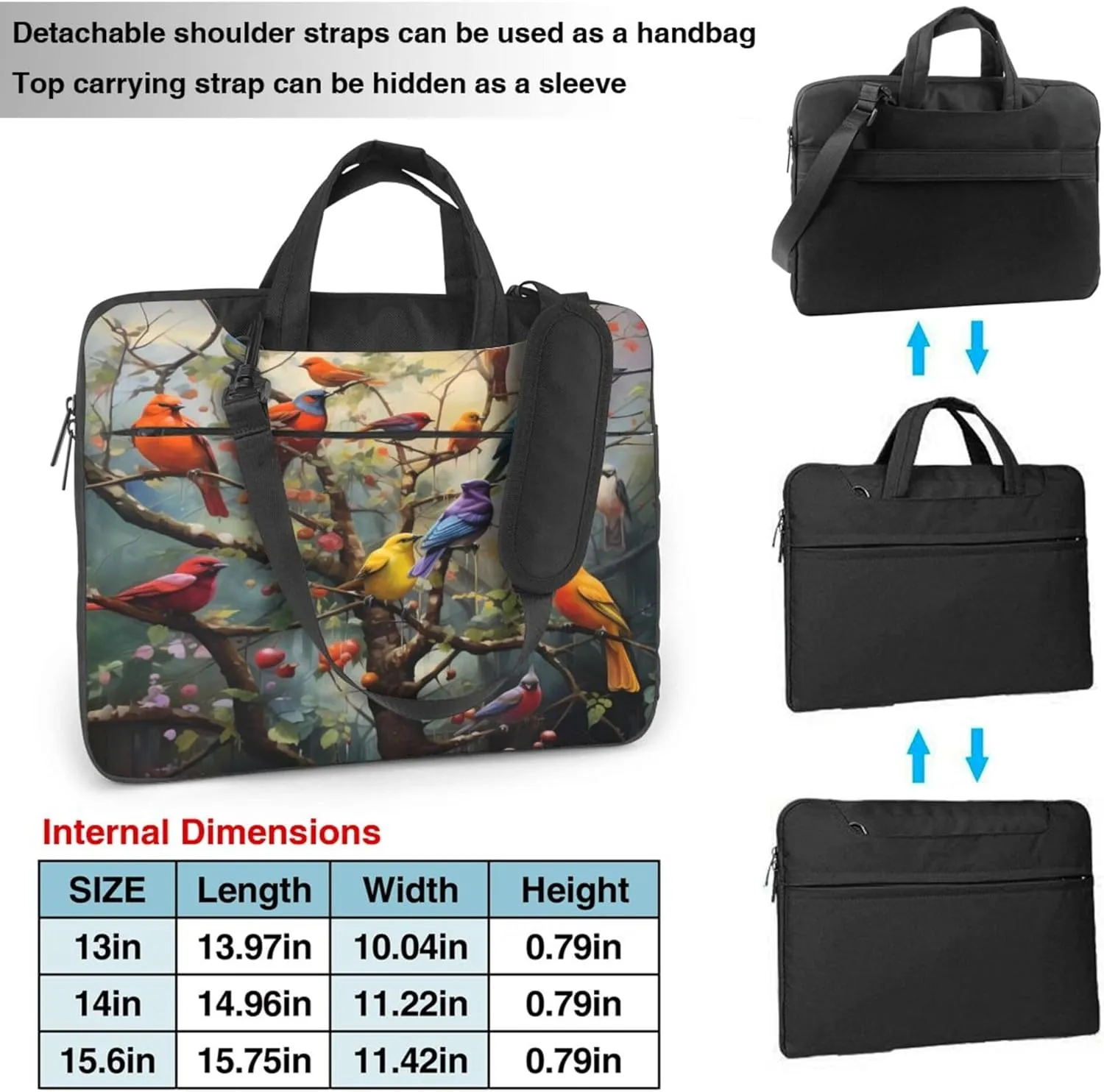 Colorful birds tree branch Laptop Shoulder Bag for Women, Laptop Sleeve Case Durable Computer Bag