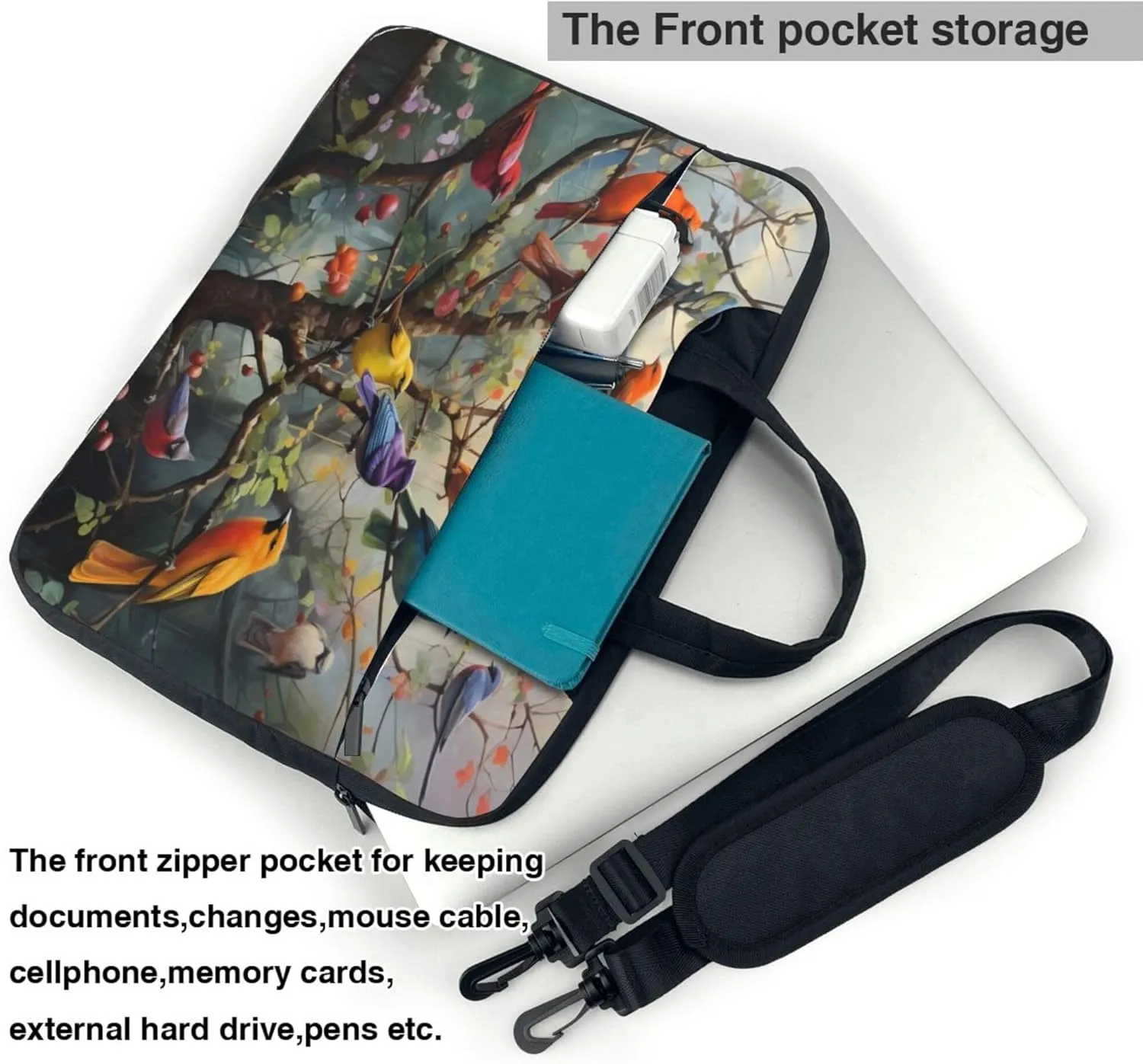 Colorful birds tree branch Laptop Shoulder Bag for Women, Laptop Sleeve Case Durable Computer Bag