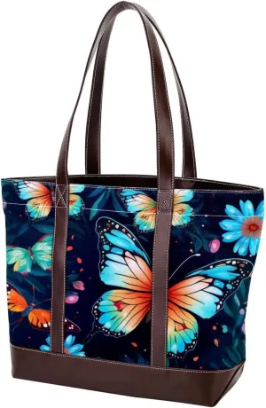 Colorful Butterfly-1497 Shoulder Purses for Women Large Soft Washed Leather Purses and Durable Handbags