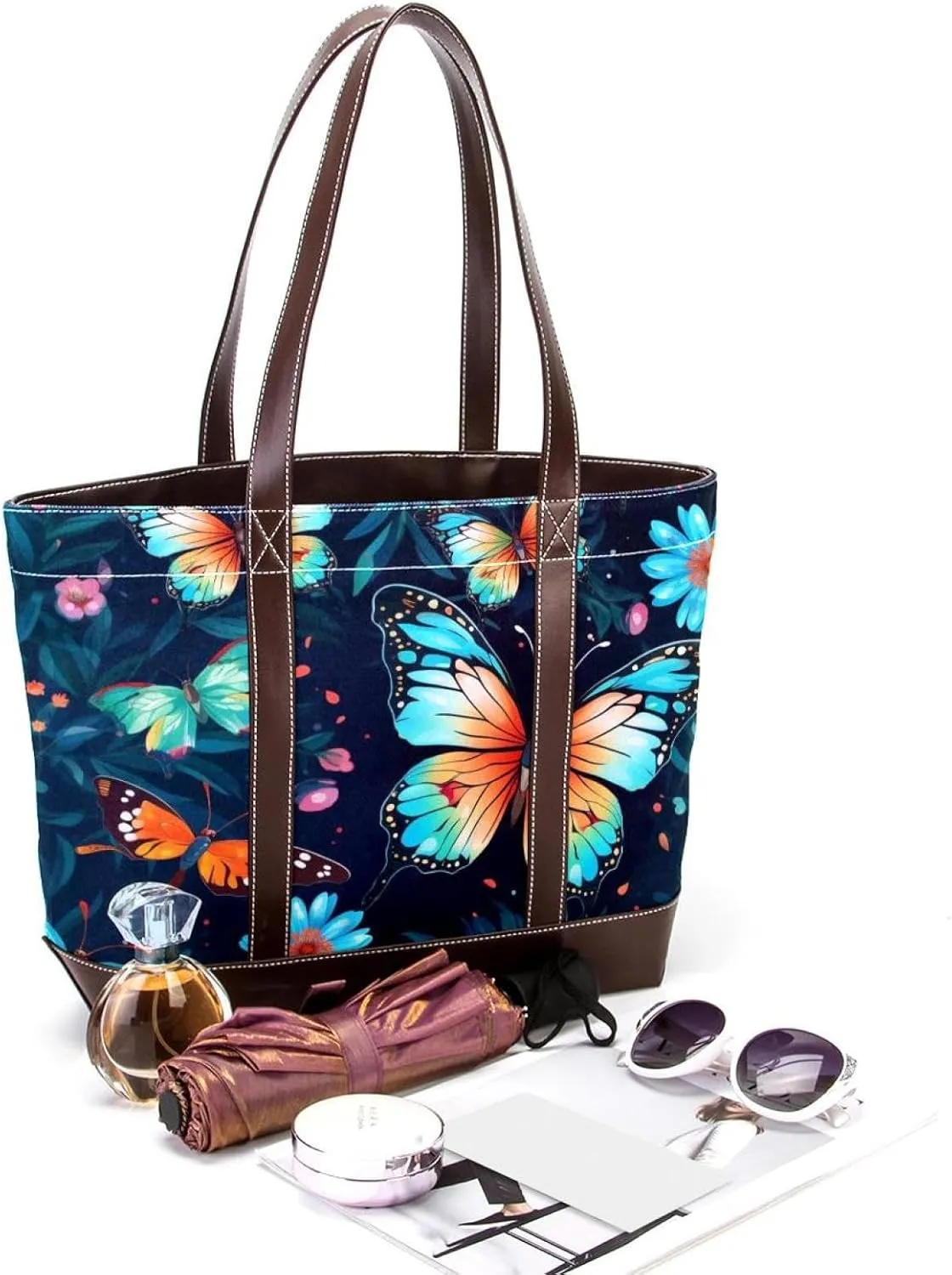 Colorful Butterfly-1497 Shoulder Purses for Women Large Soft Washed Leather Purses and Durable Handbags