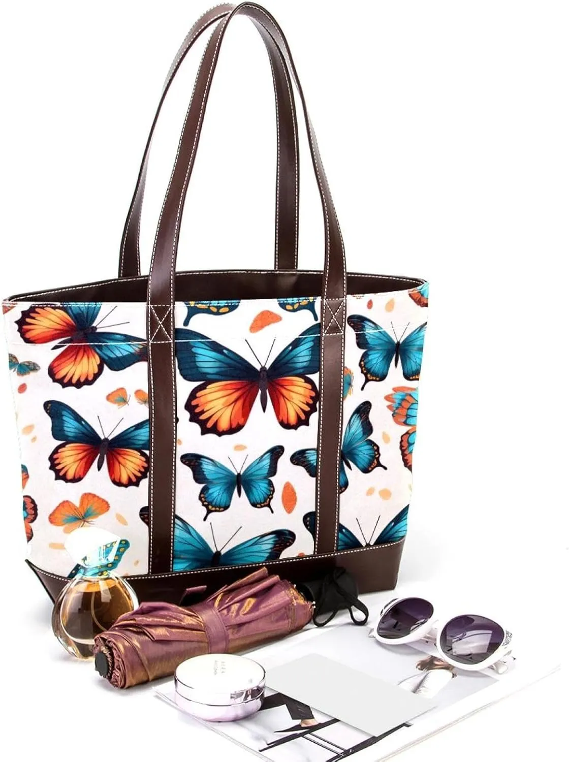 Colorful Butterfly-1497 Shoulder Purses for Women Large Soft Washed Leather Purses and Durable Handbags