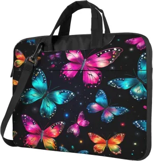 Colorful Butterfly Laptop Shoulder Bag for Women, Glow Animal Laptop Sleeve Case Durable Computer Bag