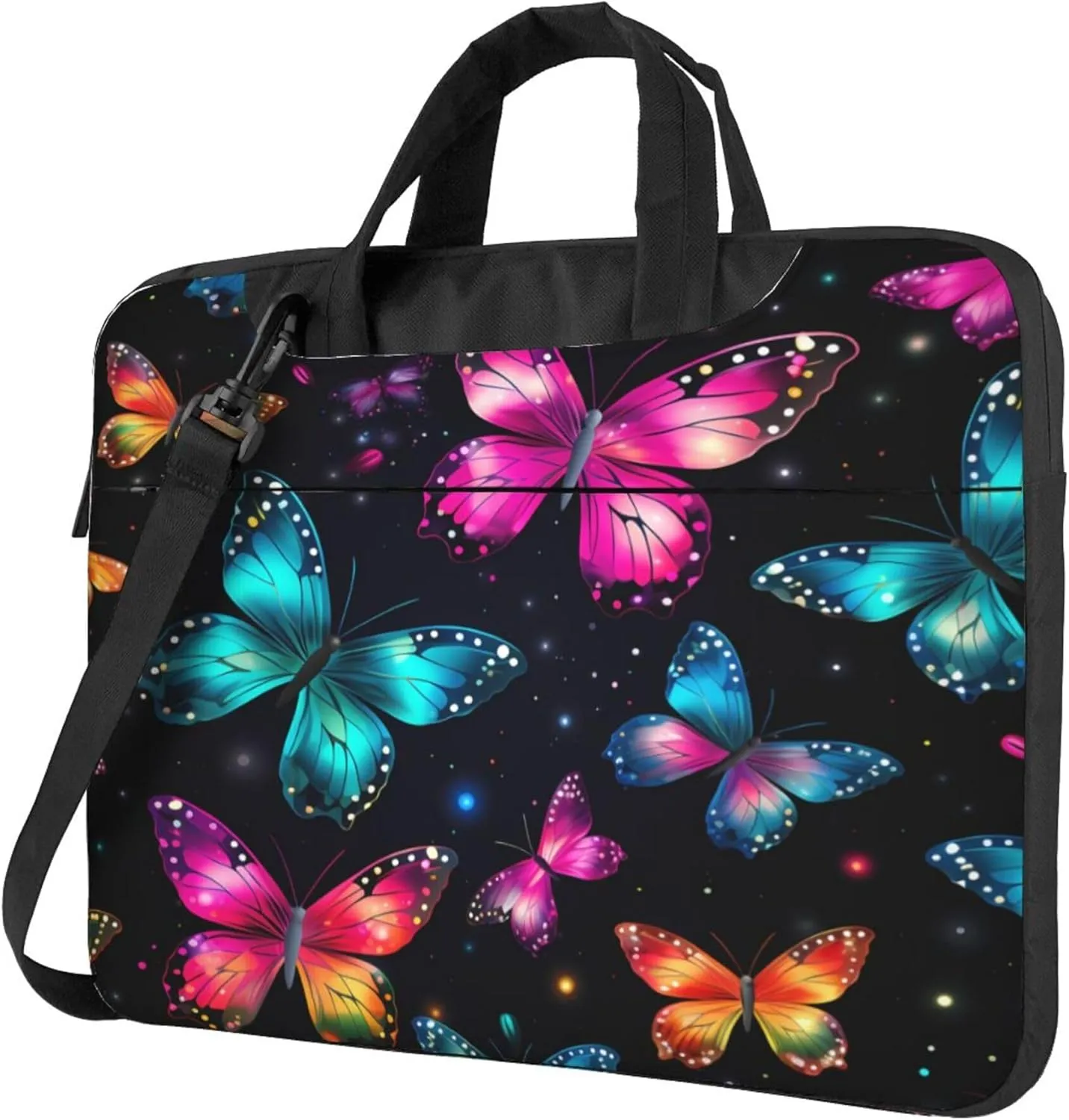 Colorful Butterfly Laptop Shoulder Bag for Women, Glow Animal Laptop Sleeve Case Durable Computer Bag