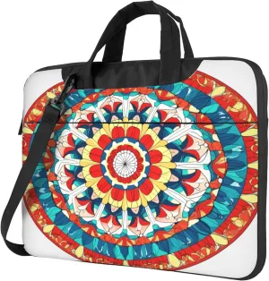 Colorful Circle Mandala Flower Laptop Shoulder Bag for Women, Laptop Sleeve Case Durable Computer Bag