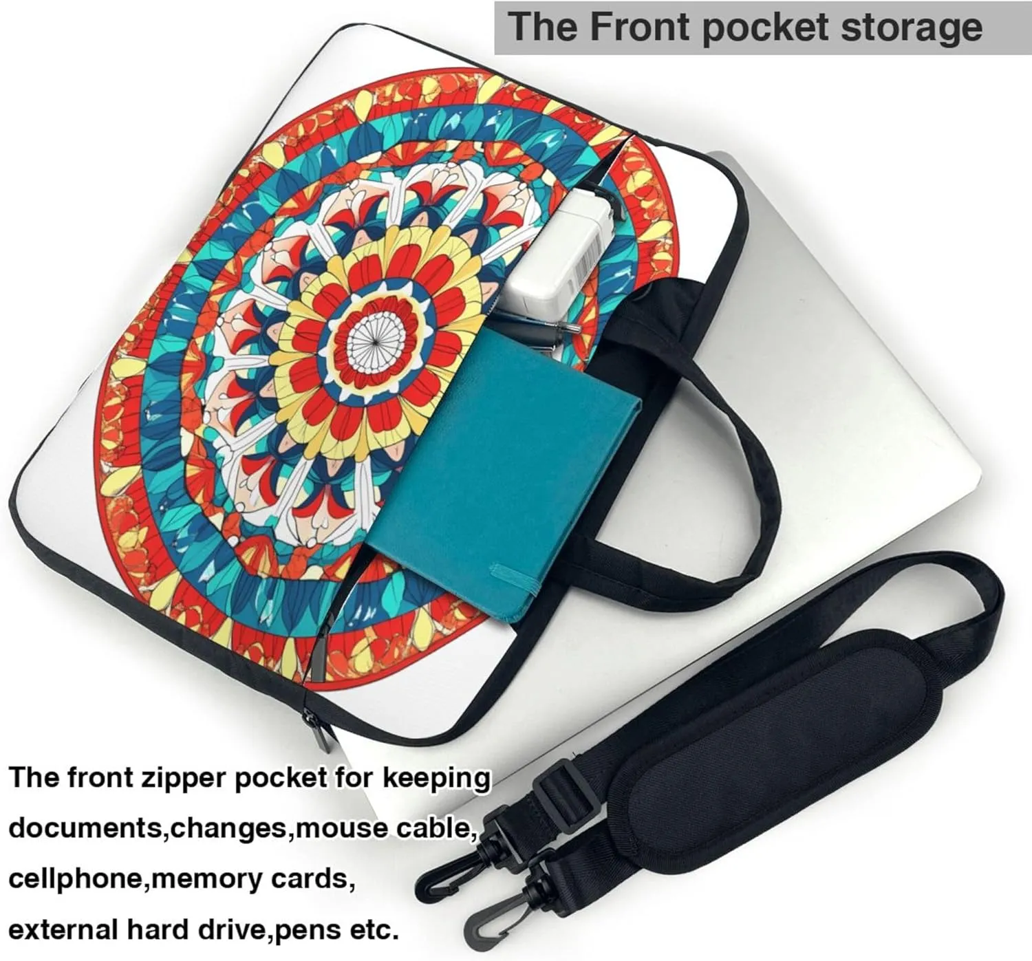 Colorful Circle Mandala Flower Laptop Shoulder Bag for Women, Laptop Sleeve Case Durable Computer Bag