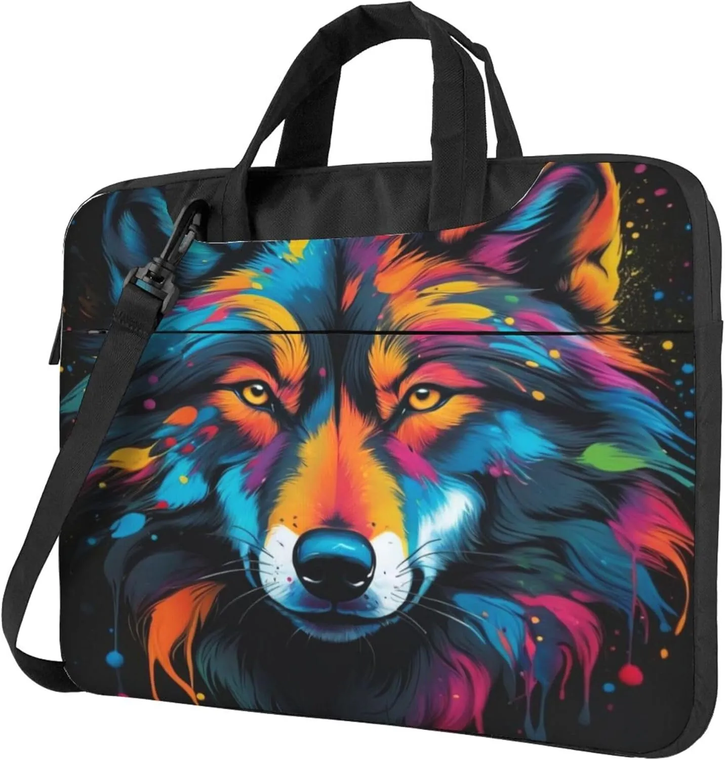 Colorful Dog Laptop Shoulder Bag for Women, Watercolor Animal Laptop Sleeve Case Durable Computer Bag