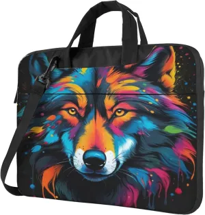 Colorful Dog Laptop Shoulder Bag for Women, Watercolor Animal Laptop Sleeve Case Durable Computer Bag