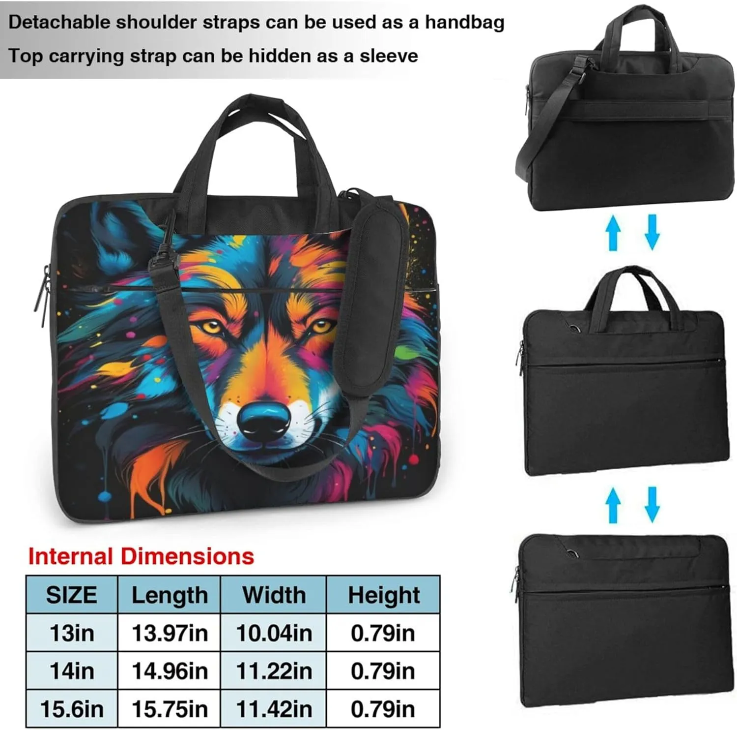 Colorful Dog Laptop Shoulder Bag for Women, Watercolor Animal Laptop Sleeve Case Durable Computer Bag