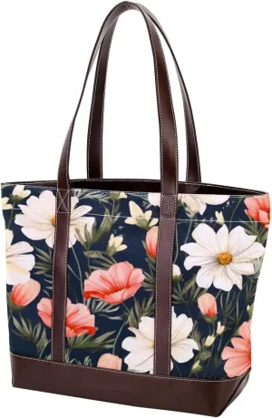 Colorful Flowers-1530 Shoulder Purses for Women Large Soft Washed Leather Purses and Durable Handbags