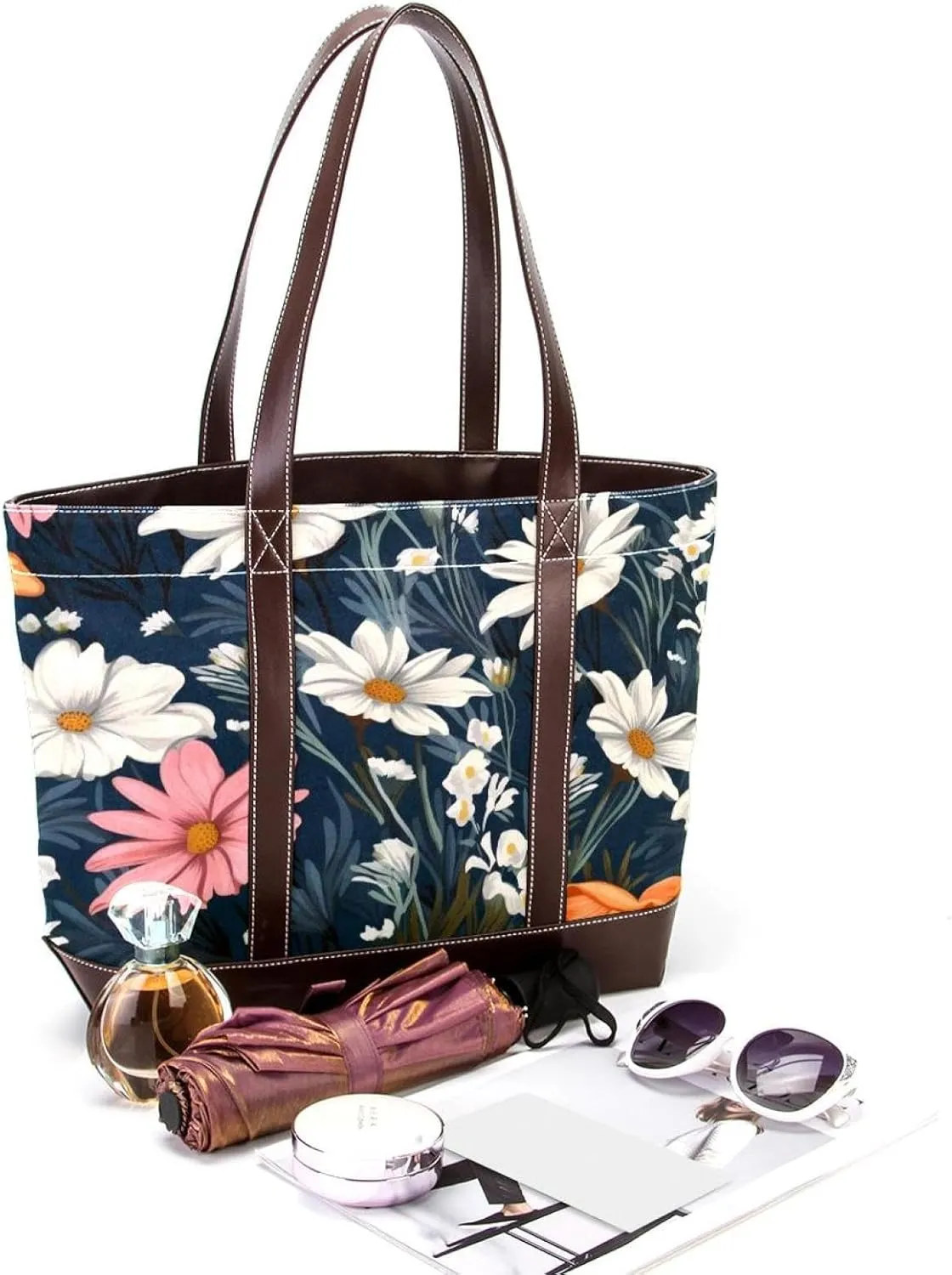 Colorful Flowers-1530 Shoulder Purses for Women Large Soft Washed Leather Purses and Durable Handbags