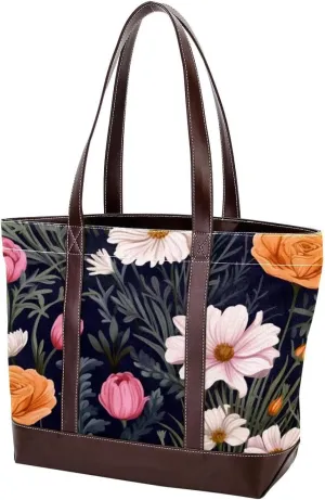 Colorful Flowers-1530 Shoulder Purses for Women Large Soft Washed Leather Purses and Durable Handbags