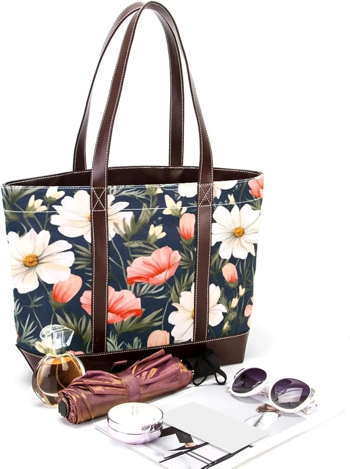 Colorful Flowers-1530 Shoulder Purses for Women Large Soft Washed Leather Purses and Durable Handbags